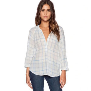 Joie Revolve Selima Plaid Semi-Sheer Blouse
